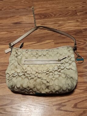 Coach Beige Signature Shoulder Bag with Gold Accent